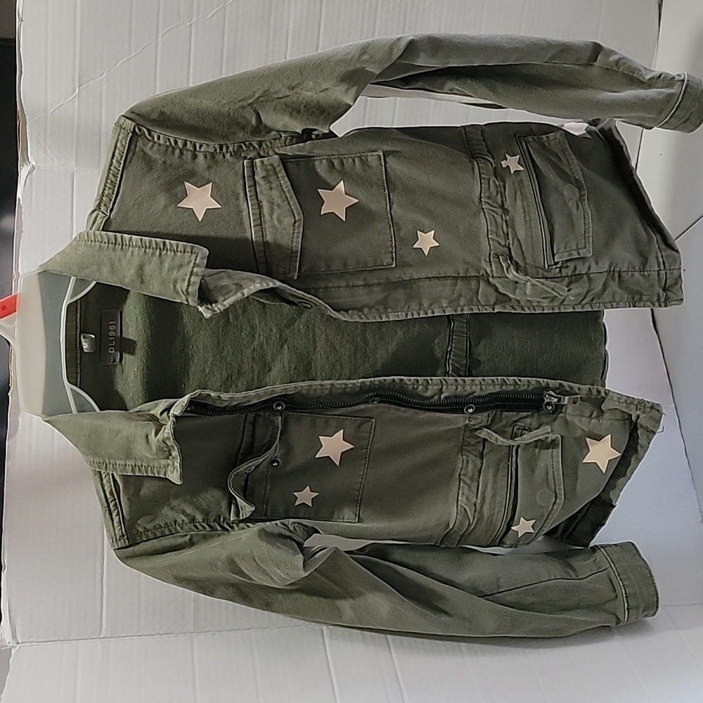 DL1961 girls’ green star print Commodore Rocco utility jacket, medium.